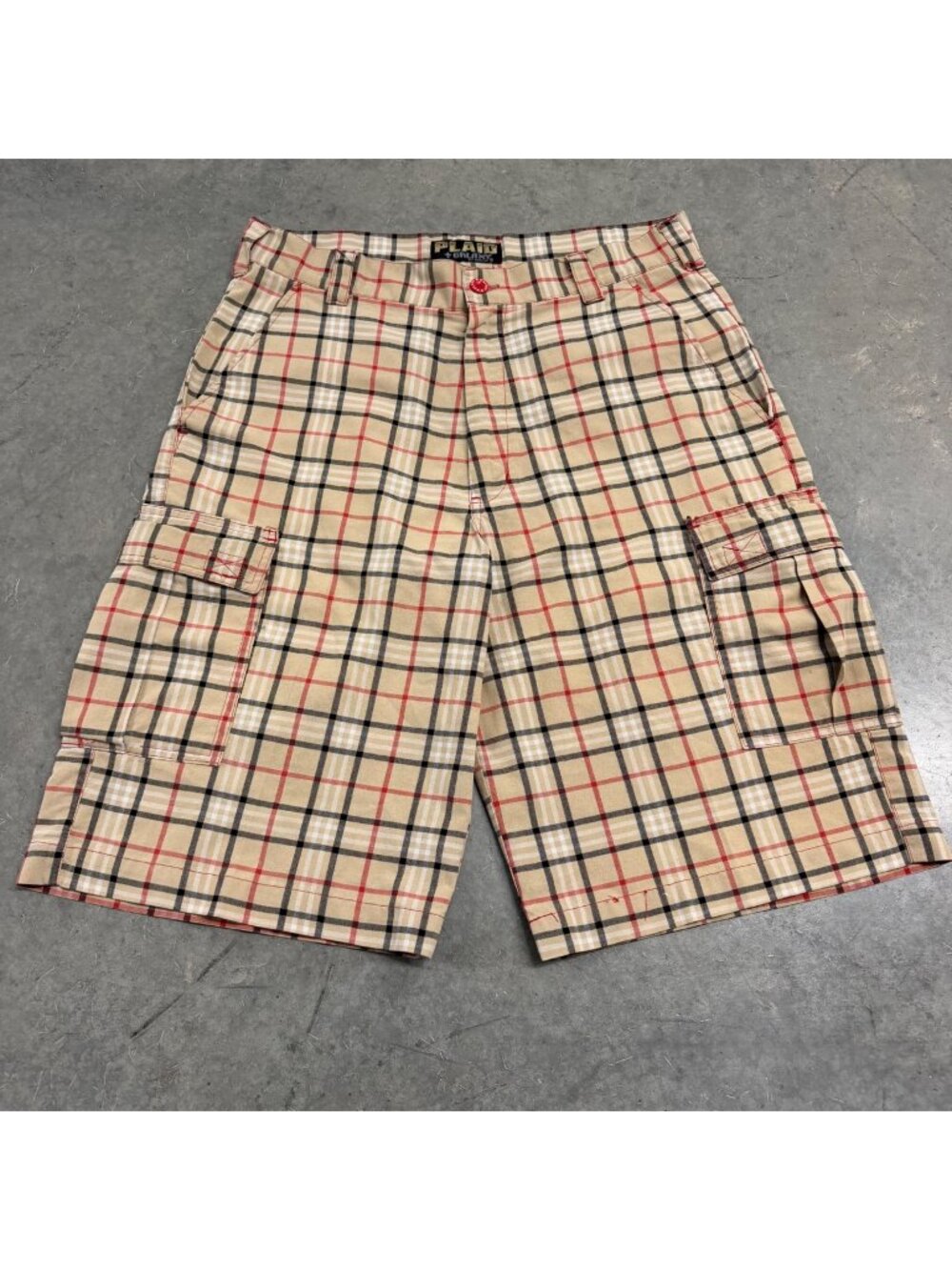 Vinatge Baggy Plaid Galaxy Cargo Shorts Checkered Size 34 Mens